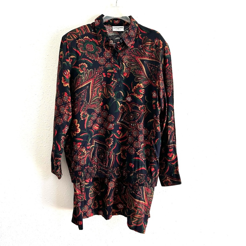 Alfred Dunner 2 Piece Skirt Top Set Women's Size 18 Paisley  Long Sleeve